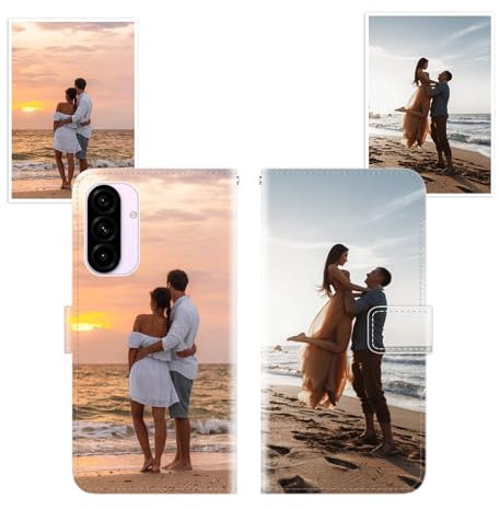 Sunrive Personalisierte hülle kompatibel mit Samsung Galaxy A56 Handyhülle Benutzerdefiniert,Schutzhülle Lederhülle handykette universal Etui mit Eigenem Foto Bild Text Individuelle