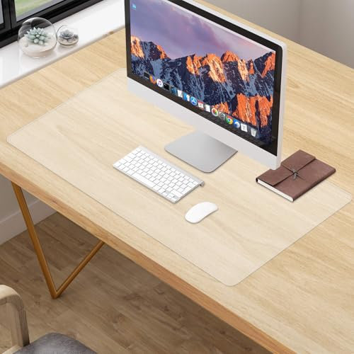 Schreibtischunterlage Transparent, 90x40x0.15cm Schreibtischunterlage Durchsichtig, Durchsichtige Schreibtischmatte, Wasserdicht Rutschfeste Runde Kanten Schreibunterlage für Zuhause und Büro