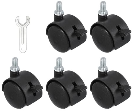 PATIKIL Office Chair Wheels Replacement 1.5, 5 Pcs Nylon Heavy Duty Office Furniture Casters Wheels with Wrench Universal Wheel for Hardwood Floor Carpet, Black(Screw Stem with Brake)