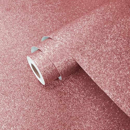 Yullpaper Self Adhesive Grey-Pink Glitter Wallpaper Vinyl Wrap for Furniture Gift Girls Wallpaper for Bedroom Pink Glitter Sticky Back Plastic Living Room Wall Paper Cupboard Vinyl Wrap 40 x 200cm