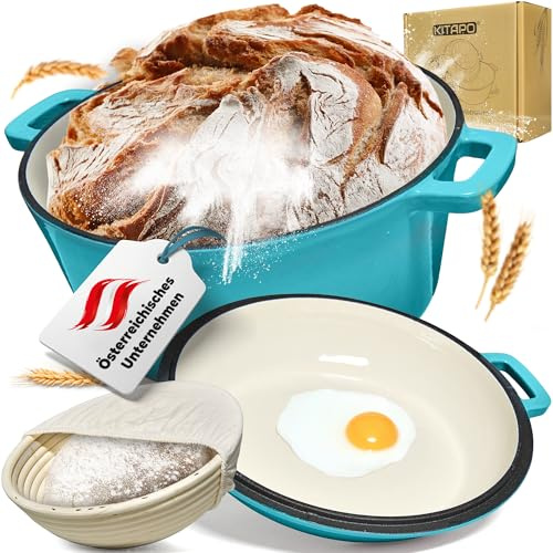 KITAPO Casserole en fonte [Couvercle utilisable comme poêle] – Cocotte en émail de qualité supérieure 26 cm – Casserole en fonte avec couvercle de poêle polyvalente pour cuisiner, rôtir et cuire au