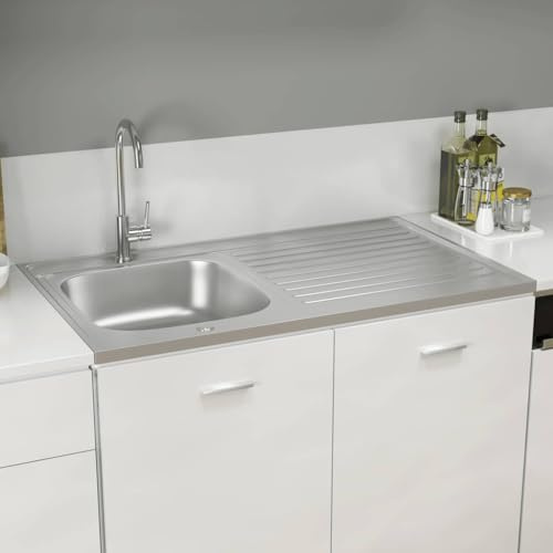 AUVYI Spüle mit Abtropffläche Set Silbern 1000x600x155 mm Edelstahl Ausgussbecken Spülbecken Kitchen Sink Waschbecken Küchenarbeitsplatte Spüle ohne Unterschrank