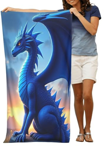 Cooles Strandtuch, Motiv: Drache, blau, Nr. 131, schnelltrocknend, 81,3 x 132,1 cm, Mikrofaser, personalisierbar, groß, für Reisen, Pool, Schwimmen, Badetücher, Strandzubehör