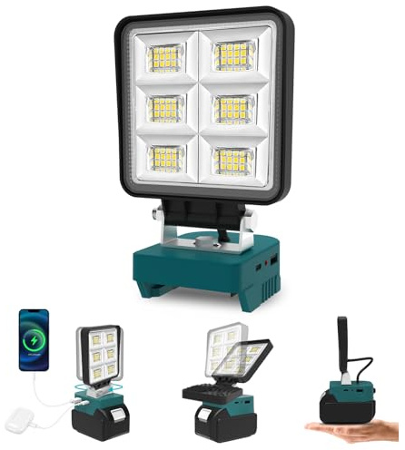 T-SUNUS LED Work Light for Makita 18V/20V Batteries, 48W 5200LM Flood Light with USB & Type C Charging, Low Voltage Protection, Site Lighting for Emergency Garage Workshop DIY(Blue)