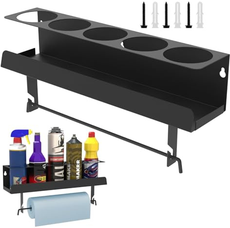 Support Mural Pour Bombe Aérosol 5 Trous Acier Support Aerosol Mural 43x9,6x10,2 Cm Organisateur D'outils Sans Fil Stocker 5 Bouteilles De Peinture Et Réservoirs Accessoires Pour Garage, Atelier Mais