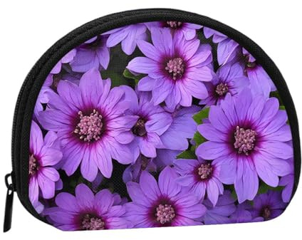 Purple Lily Flower Print Portable Mini Storage Bag Shell Shaped Wallet Small Coin Wallet Shell Storage Bag