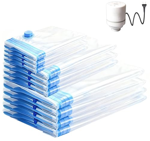 10pcs Vakuumbeutel für Kleidung mit Elektrischer Pumpe kleidersack vakuum | 10 (4 Große: 80x60 cm + 3 Mittlere: 70x50 cm + 3 Kleine: 60x40 cm)vakuumbeutel für kleidung reise, Spart 80 % Speicherplatz