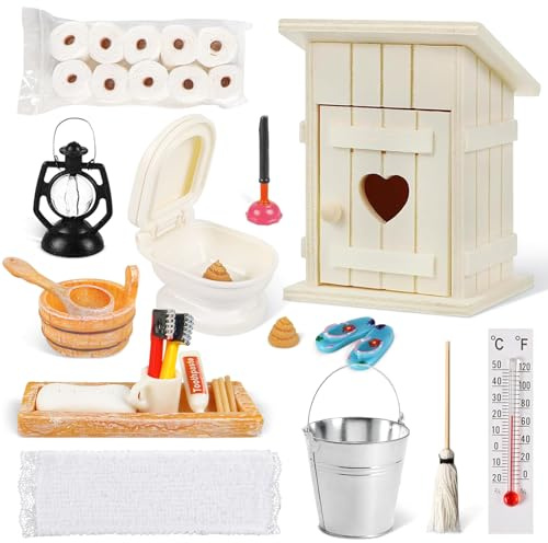 Tccydm Wichtel Toilettenhäuschen aus Holz, 28 Stück Miniatur Wichtel Zubehör, Miniatur Toilettenhäuschen, Toilette, Miniatur Puppenhaus Zubehör, Wichtelhaus Holz Wichtel Zubehör Weihnachten