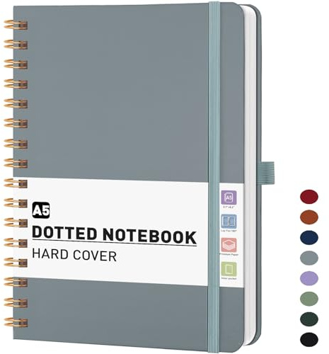 PYNEX Notizbuch A5 Dotted - Spirale Notebook With 140 Blatt Haftnotizen | Hardcover Notebook,100GSM,180°flach,Punktrasterpapier (5 mm),14,5 x 21cm
