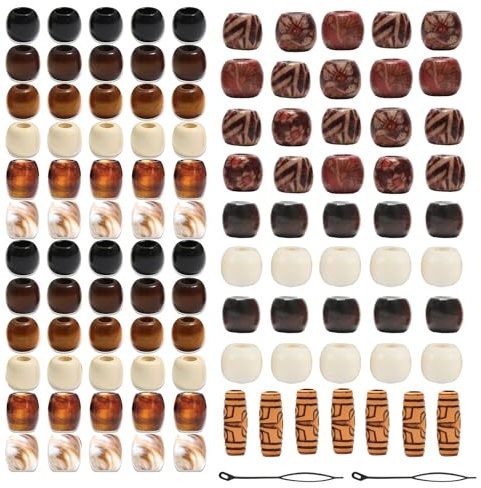 Zosutetoxo 120 stück Holzflechtperlen Set: Natürliche Haar Accessoires mit Röhrenperlen und Armreifen, Vielseitiger Haarschmuck für Zöpfe und Dreadlocks bei Frauen und Männern