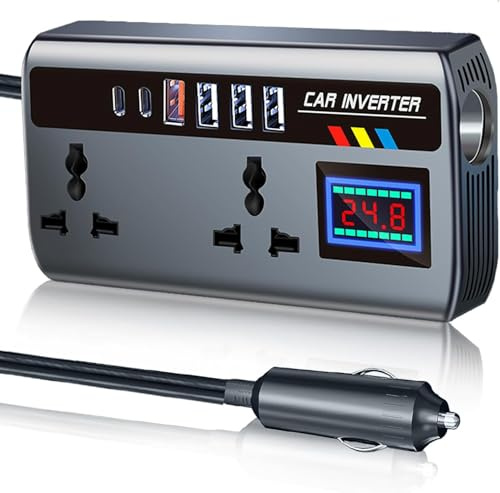 200W Inverter, Inverter 12V to 240v with 2 Sockets, 4 USB Ports Fast, 2 Type-C and 1 Cigarette Lighter Plug, Portable Car Power Inverter for Vacation and Business Trips