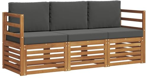 vidaXL Sofagarnituren 3 pcs Natur und Anthrazit Massivholz Akazie, Moderne Gartenmöbelsets, wetterfeste Sitzmöbel, Akazien-Sofa, Flexible Lounge-Lösungen für die Terrasse