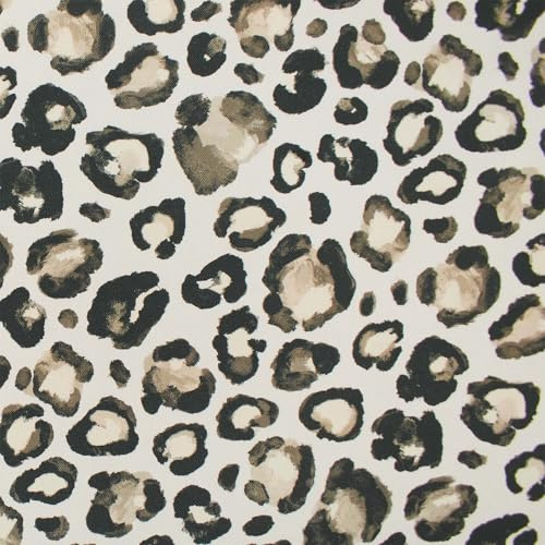 Canvas Stoff Leoprint Leopardenlook Leo-Muster, Dekostoff 100% Baumwolle, Leinenoptik, naturweiß (Länge am Stück: ab 100cm / Breite: 138cm)