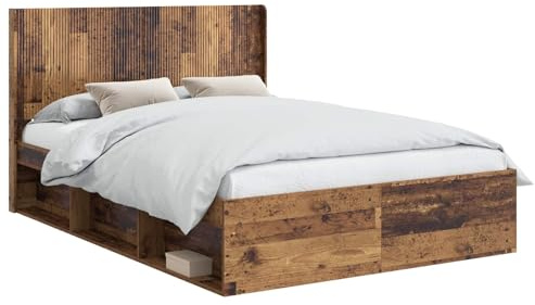vidaXL Bettgestell mit Stauraum und Kopfteil Altholz 150 x 200 cm, Moderner Bettgestell, stylische Kopfteil, rechteckiger Stauraum, platzsparende Möbel für Dein Schlafzimmer