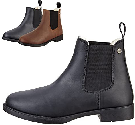 SUEDWIND FOOTWEAR Chelsea Boot Nova Jodhpur Winter – Bequeme Stiefelette aus Echtleder – Schuh Schlupf Stiefel in Waxy-Oily Rindsleder – Robuste Gummisohle & Teddyfell – Schwarz – Gr. 44