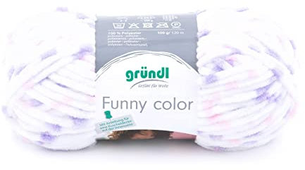 Gründl Funny color (Samtartiges Chenille Strick- & Häkelgarn aus 100% Polyester, 100 g / 120 m, Nadelstärke: 5-6, 1 x 100 g), Pink-purple colour