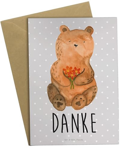 Mr. & Mrs. Panda Grußkarte Bär Dankbar - Geschenk, Danke, Ansichtskarten, Teddybär, Klappkarte, Blumen, Hochzeitskarte, Einladungskarte, Teddy