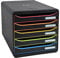 Exacompta 309914D Premium Ablagebox mit 5 Schubladen für DIN A4+ Dokumente. Stapelbare Schubladenbox mit hoher Kapazität für mehr Platz auf dem Schreibtisch Big Box Plus Black Office Schwarz-Bunt