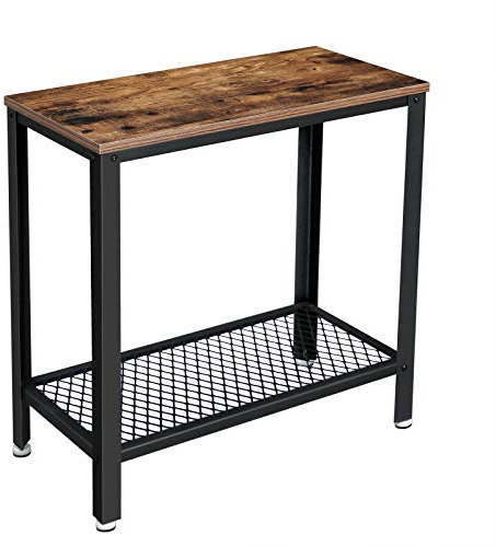 VASAGLE Side Table, Bedside Table, Sofa End with Mesh Shelf, for Living Room, Bedroom, Industrial Style, Rustic Brown and Black LET31BX
