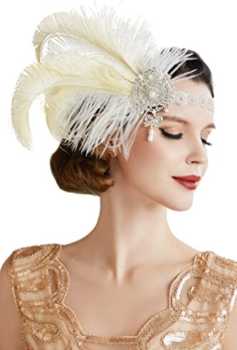 BABEYOND 1920s Stirnband Feder mit Strass und Perlen Damen 20er Jahre Stil Flapper Charleston Haarband Great Gatsby Damen Fasching Kostüm Accessoires