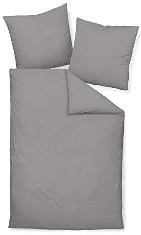 Traumschlaf Uni Mako-Satin Bettwäsche im Set 100% Baumwolle mit Reißverschluss 155x220 cm + 40x80 cm, Graphit