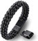HOOF Armband Herren | Echt-Leder-Edelstahl Schmuck Männer | Armreif geflochten | Edle Schachtel Box Etui | Personalisiertes Geschenk Rocker, Biker, Wikinger, Gothic, Punk B2(22,5cm - 23,5cm Schwarz