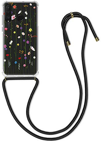 kwmobile Necklace Case kompatibel mit Huawei P30 Lite Hülle - Silikon Cover mit Handykette - Mehrfarbig Transparent Wildblumen Ranke