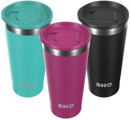 SHO Calix - Insulated Stainless Steel Coffee Cup, Travel Mug & Tumbler - Splash Proof - 500ml - 6 Hours Hot & 12 Hours Cold - Reusable, BPA Free, Thermal Vacuum Flask (Very Berry, 500ml)