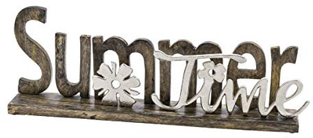Posiwio dekorativer Schriftzug Summertime aus Mangoholz und silberfarbigem Aluminium