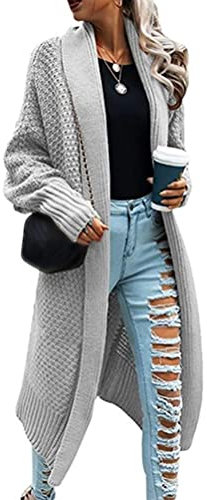 ORANDESIGNE Cardigan Donna Lungo Maglia Cappotto Anteriore Aperto Maglione Casual Primavera Autunno Inverno Manica Lunga Cardigan 3-Grigio XXL