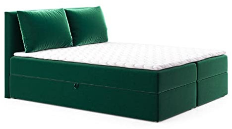 Boxspringbett Egro mit 2 Bettkästen und Zwei große Kissen - Doppelbett mit Bonell-Matratze und Topper, Polsterbett, Bett, Bettgestell Schlafzimmer (Grün (Kronos 19), 180 x 200 cm)
