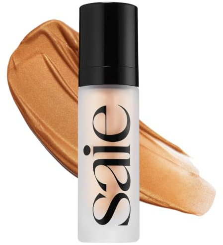 Saie Glowy Super Gel – återfuktande makeupprimer och lysande glöd serum berikad med C-vitamin och Squalane olja – Flytande överstrykningspennor smink för omedelbar glashud – solsken (28 ml)