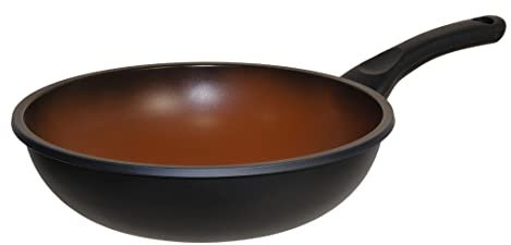 Domo - Terrakotta Evo, Japanischer Wok mit Griff und Griff, innen antihaftbeschichtet, mit Terrakotta-Finish, verwendbar auf allen Wärmequellen, Durchmesser 28 cm