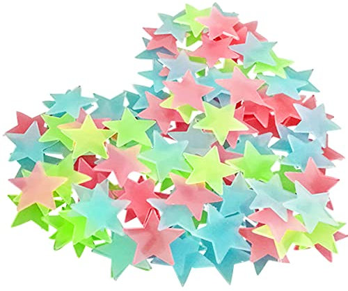 500pcs Leuchtsterne Kinderzimmer, Leuchtsterne Selbstklebend, Leuchtsterne Plastik Bunt Farben, Fluoreszierende Sterne, 3D Leuchtsterne Wandaufkleber, für Schlafzimmerdekoration, Deckendekoration