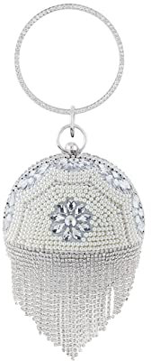 CORIOS Clutch-Geldbörsen für Damen Runde Kugel Quaste Abendtasche Diamant Schultertasche Abnehmbarer Kette Handtasche Klein Tasche für Hochzeit Abendparty Tanzparty Geburtstag Bankett Silber