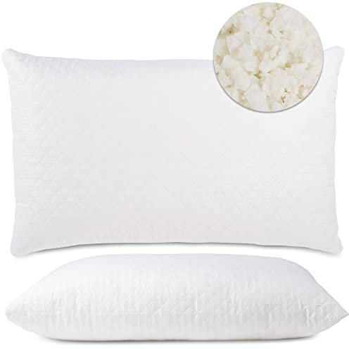 Flowen Cuscino Letto Matrimoniale e Singolo Guanciale per Dormire con Imbottitura in Fiocco di Memory Foam Supporto Collo e Spalle per Dolore Cervicale Anallergico Federa Poliestere Traspirante