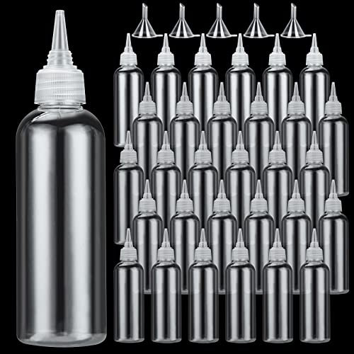 AKOLAFE 30PCS Small Squeeze Bottle 100ml Plastic Empty Squeezy With Nozzles, Dropper Clear Sauce Condiment Bottles With 5 Funnels for Sauce, Lotion