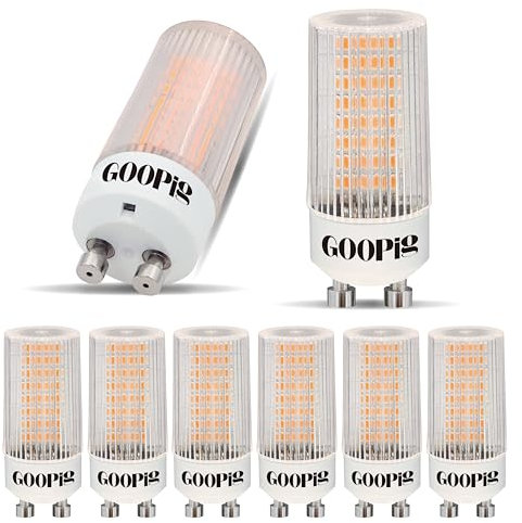 Goopig GU10 Lampadine LED Mais 3,5W Bianco Caldo 2700K, Equivalenti a 50W Lampada Alogena, 385 Lumen, Cilindrica Trasparente T22, Senza Sfarfallio, Non Dimmerabile, Angolo Del Fascio 360°, 6 Pezzi