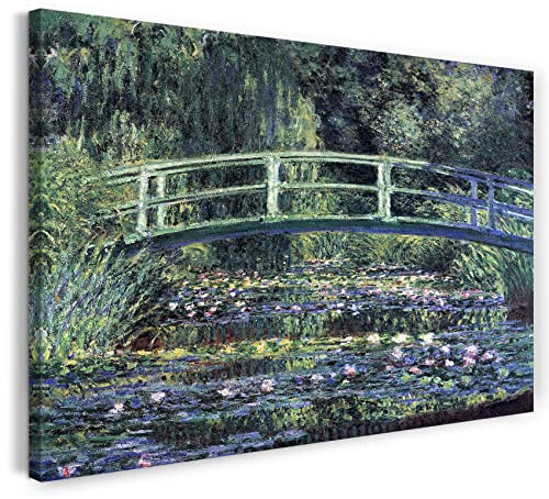 Leinwandbild (40x30cm) Claude Monet: Seerosen und japanische Brücke, Leinwand auf Keilrahmen gespannt und fertig zum Aufhängen, hochwertiger Kunstdruck aus deutscher Produktion