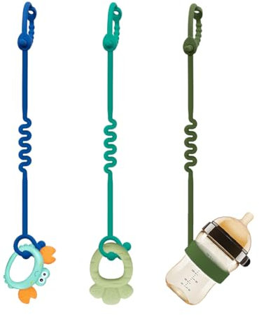 Schnullerkette Silikon – 3 Packungen Verstellbare Silikon-Kinderwagenkette Und Cup Catcher FÜR Kinderwagen, HochstÜHle, Kinderbetten, Autositze (Krauseminze+Blau+Olive)