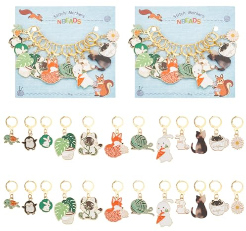 nbeads 24 STK. Tier-Thema Maschenmarkierer, Emaille-Legierung Crochet Stitch Marker Abnehmbare Leverback Haken Verriegelung Stitch Marker für Stricken Weben Nähen Schmuckherstellung
