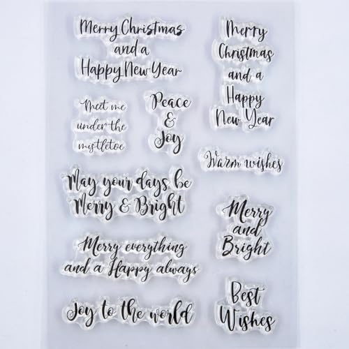 KWELLAM Words Merry Christmas Happy New Year Peace and Joy Best Wishes Clear Stamps for Card Making Decoration and DIY Scrapbooking 3101910