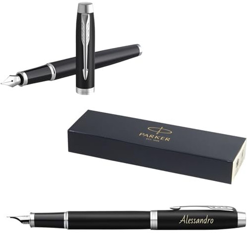 Parker IM Core Füllfederhalter mit Gravur | Premium Stift | Geschenkbox | blaue Tinte | personalisiertes Geschenk | Namen | graviert | Füller | Geburtstag | Geschenkidee (Matte Black C.C.)