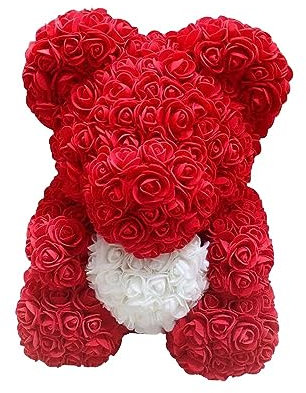 Baketron Rosenbär Rose Flower Bär,Romantisch Rosen Teddybär Geschenk,Beste künstliche Dekoration Geschenke für Muttertag, Valentinstag, Braut, Hochzeiten,Rosenblumenbär mit Geschenkbox(Rot a)