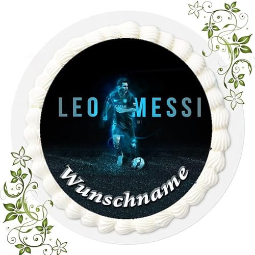 Fussball + Wunschname Tortenaufleger Tortenbild Geburtstag Fondant Ø 20cm Messi Fussball Nr. 39