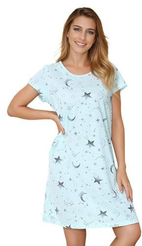 flintronic Women Nighties Short Sleeve, Women's Cotton Nightdress Short Sleeve Above Knee, Nighties for Women for Summer Longwear Sleepwear Blue