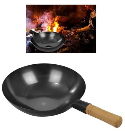 Haofy Antihaftbeschichtete Wok-Pfanne aus Eisen, Handgehämmert Zum Braten für Einfaches und Praktisches Kochen in der Küche (Feineisen 3)