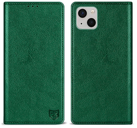 ZZXX for iPhone 13 Mini Wallet Case with [RFID Blocking] Card Slot Stand Strong Magnetic Leather Flip Fold Protective Phone Case for iPhone 13 Mini Case Wallet(Green-5.4 inch)