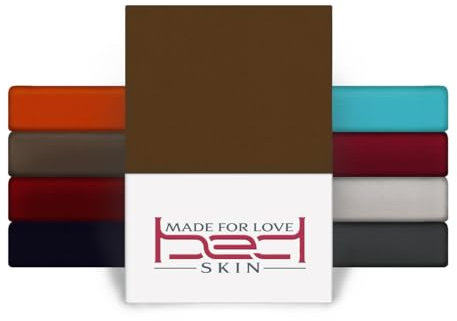 Bedskin Premium Topper Spannbettlaken 90x200 & 100x200 cm – 100% Baumwolle, Jersey Spannbetttuch, für Topper bis 10 cm Höhe (Dunkelbraun)