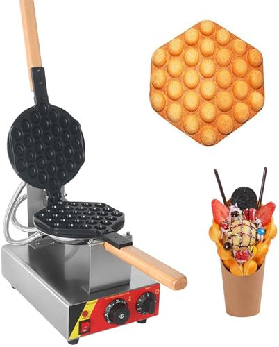 Naturalpowev Hong Kong Egg Waffle Maker, Bubble Waffle Maker Machine with Non-stick Coating and 180° Rotatable, Electric Waffle Iron Machine for Household Cafe Restaurant Cake Shop